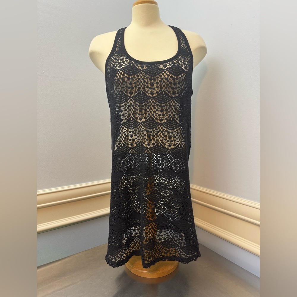 La Vie En Rose Black Crochet Swim Coverup